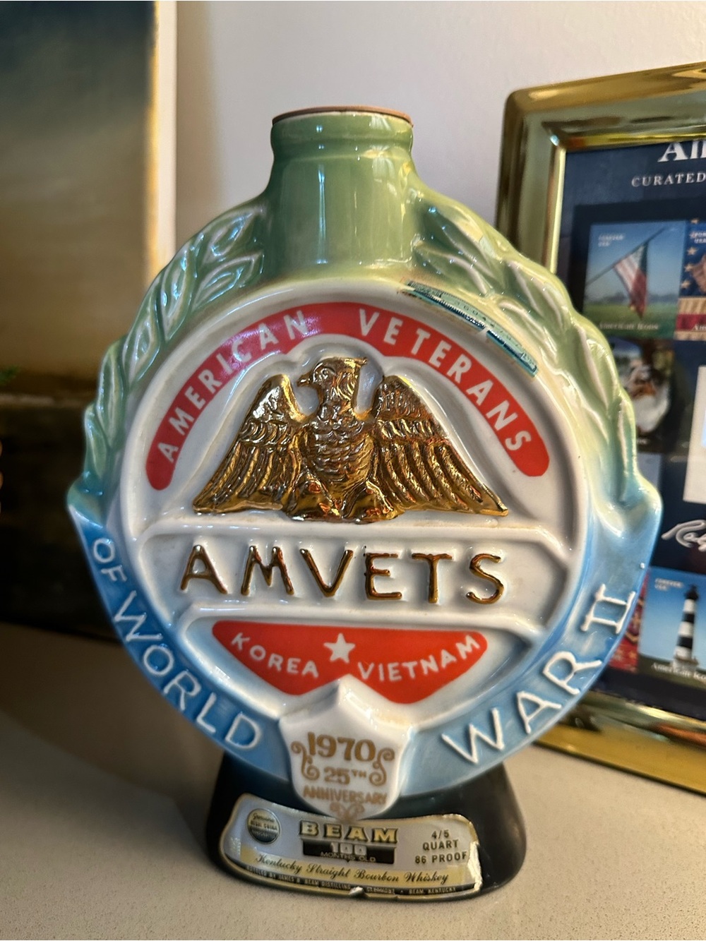 Vintage 1970 AMVETS Veteran Decanter- Korea and Vietnam